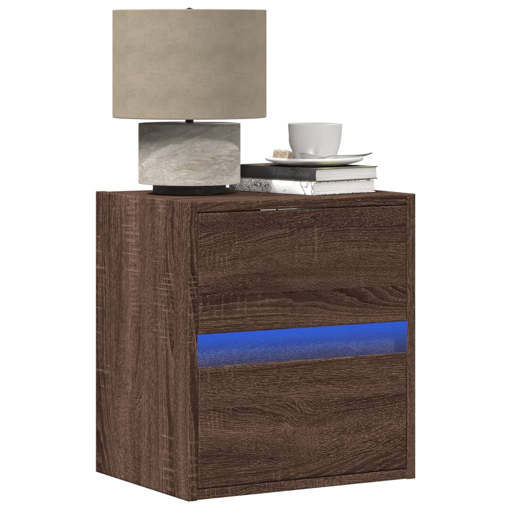 vidaXL Wall-mounted Bedside Cabinet with LED Lights Brown Oak