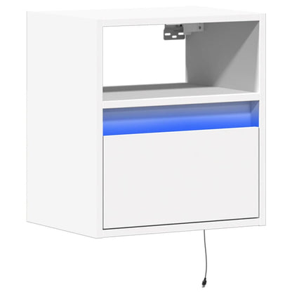 vidaXL Wall-mounted Bedside Cabinet with LED Lights White