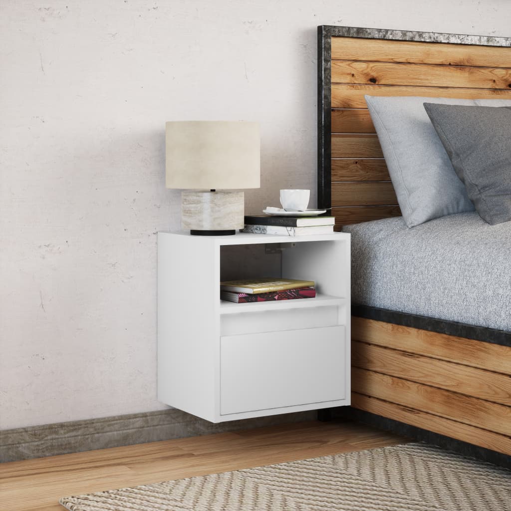 vidaXL Wall-mounted Bedside Cabinet with LED Lights White