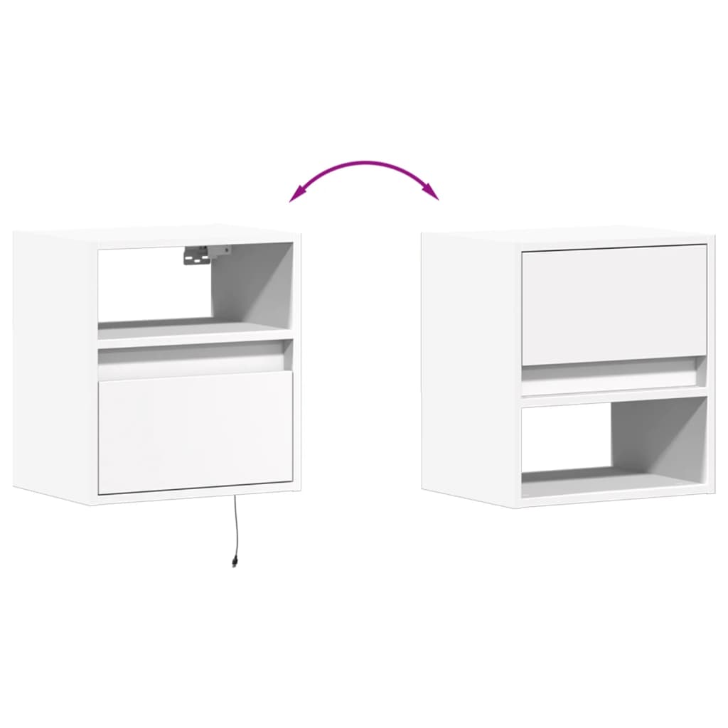 vidaXL Wall-mounted Bedside Cabinet with LED Lights White
