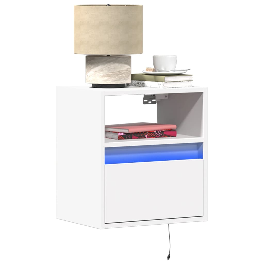 vidaXL Wall-mounted Bedside Cabinet with LED Lights White