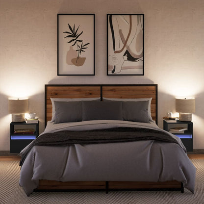 vidaXL Wall-mounted Bedside Cabinets with LED Lights 2 pcs Black