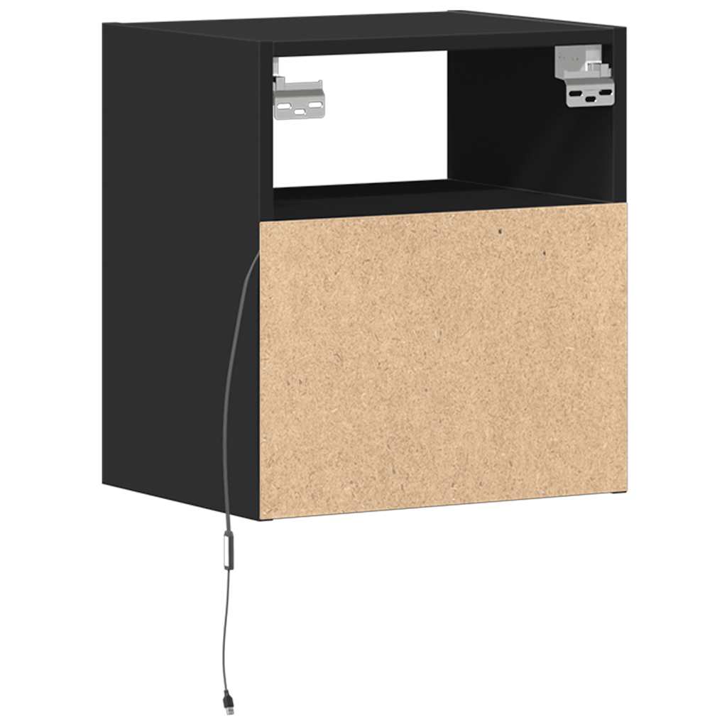 vidaXL Wall-mounted Bedside Cabinets with LED Lights 2 pcs Black