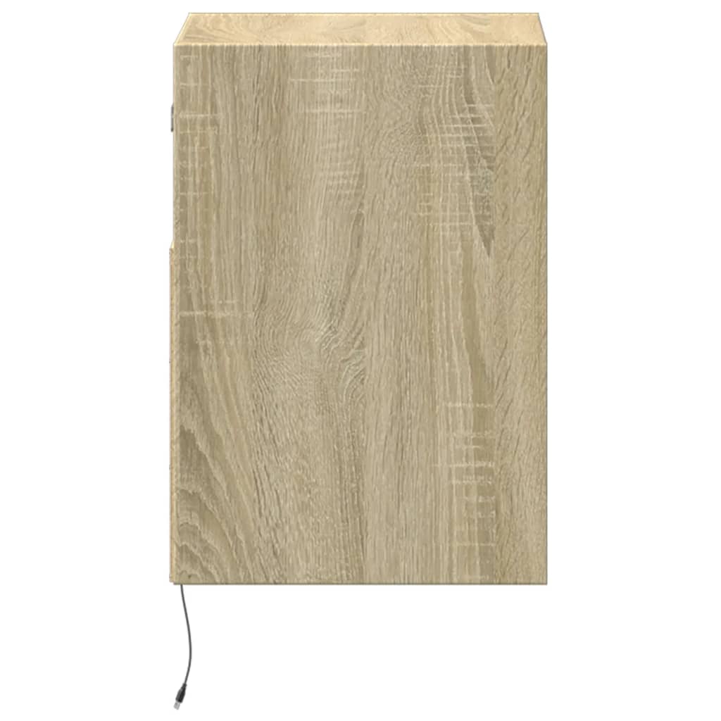 vidaXL Wall-mounted Bedside Cabinet with LED Lights Sonoma Oak
