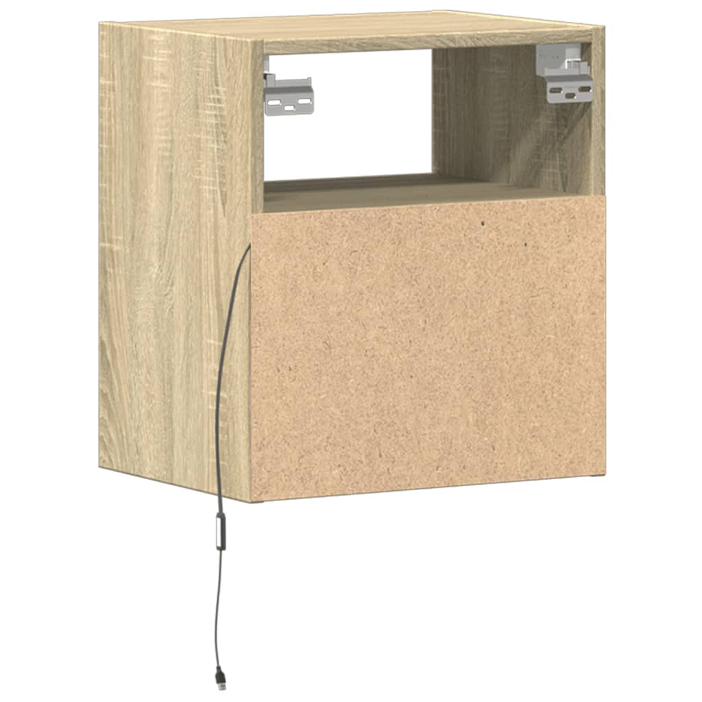 vidaXL Wall-mounted Bedside Cabinet with LED Lights Sonoma Oak