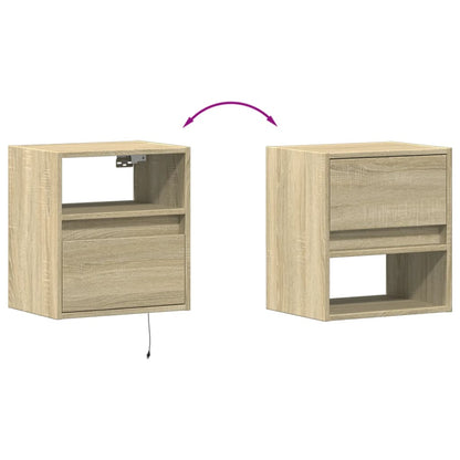 vidaXL Wall-mounted Bedside Cabinet with LED Lights Sonoma Oak