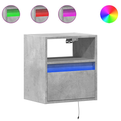 vidaXL Wall-mounted Bedside Cabinets with LED 2 pcs Concrete Grey