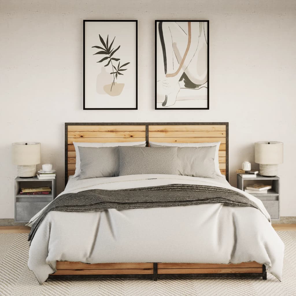 vidaXL Wall-mounted Bedside Cabinets with LED 2 pcs Concrete Grey