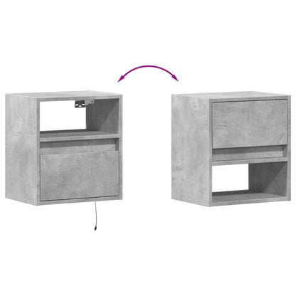 vidaXL Wall-mounted Bedside Cabinets with LED Lights 2 pcs Concrete Grey