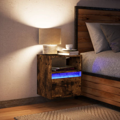 vidaXL Wall-mounted Bedside Cabinet with LED Lights Smoked Oak