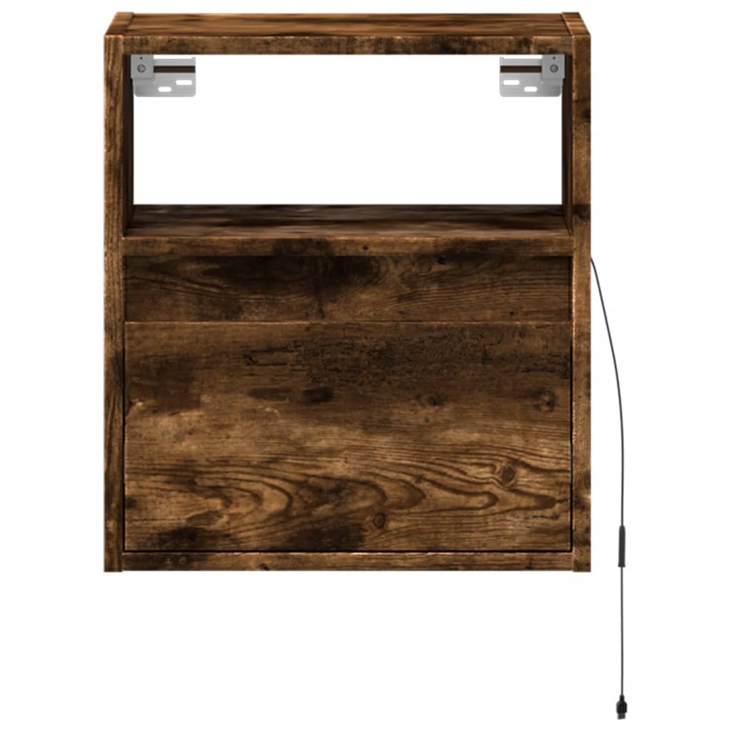 vidaXL Wall-mounted Bedside Cabinet with LED Lights Smoked Oak
