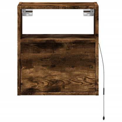 vidaXL Wall-mounted Bedside Cabinet with LED Lights Smoked Oak