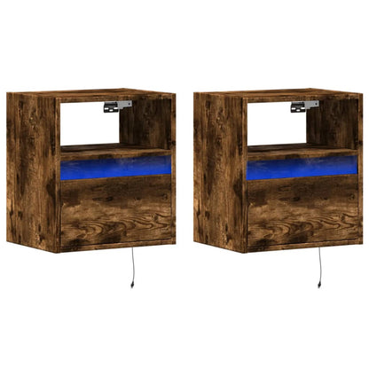 vidaXL Wall-mounted Bedside Cabinets with LED Lights 2 pcs Smoked Oak
