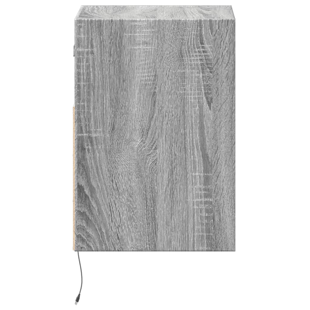 vidaXL Wall-mounted Bedside Cabinet with LED Lights Grey Sonoma