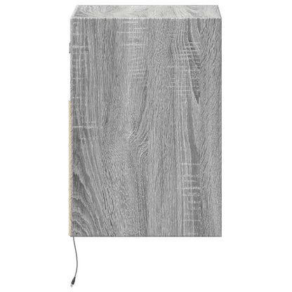 vidaXL Wall-mounted Bedside Cabinet with LED Lights Grey Sonoma