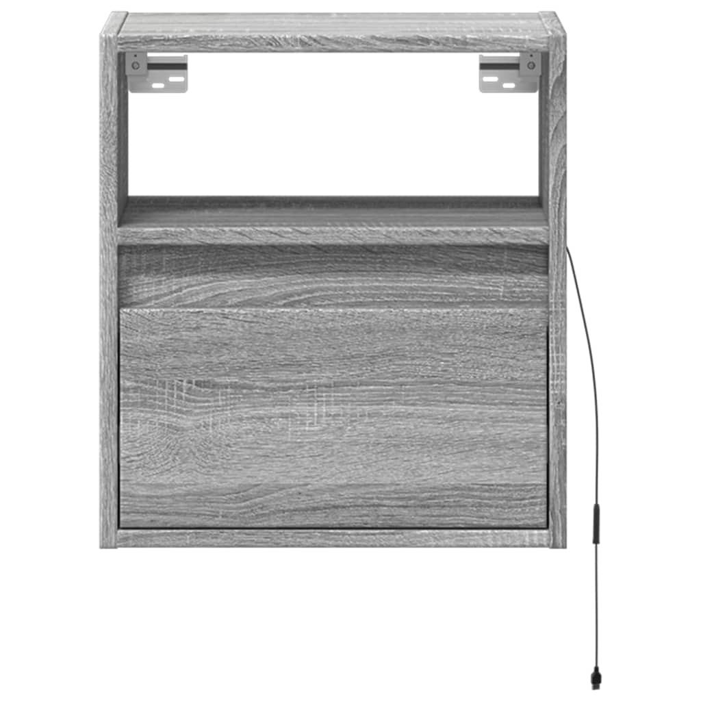 vidaXL Wall-mounted Bedside Cabinets with LED Lights 2 pcs Grey Sonoma