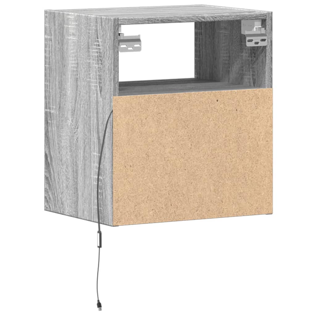 vidaXL Wall-mounted Bedside Cabinets with LED Lights 2 pcs Grey Sonoma