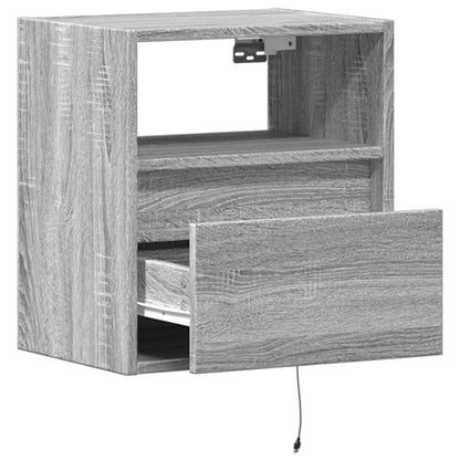 vidaXL Wall-mounted Bedside Cabinets with LED Lights 2 pcs Grey Sonoma