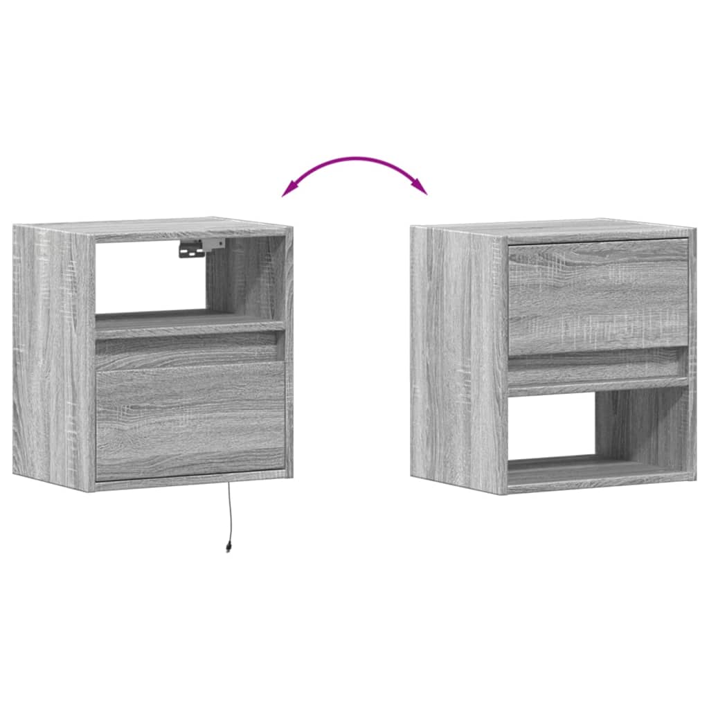 vidaXL Wall-mounted Bedside Cabinets with LED Lights 2 pcs Grey Sonoma