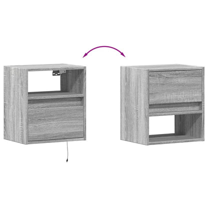 vidaXL Wall-mounted Bedside Cabinets with LED Lights 2 pcs Grey Sonoma