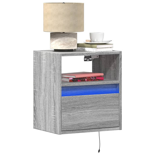 vidaXL Wall-mounted Bedside Cabinets with LED Lights 2 pcs Grey Sonoma