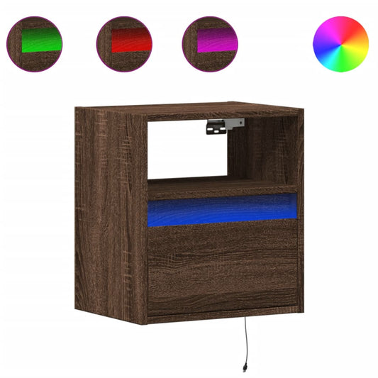 vidaXL Wall-mounted Bedside Cabinet with LED Lights Brown Oak