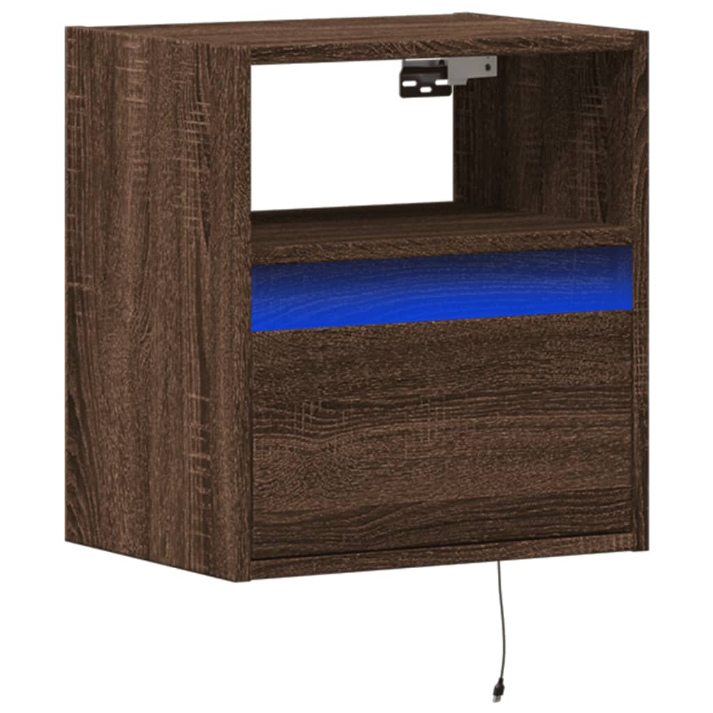 vidaXL Wall-mounted Bedside Cabinet with LED Lights Brown Oak