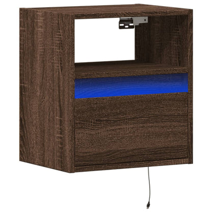vidaXL Wall-mounted Bedside Cabinet with LED Lights Brown Oak