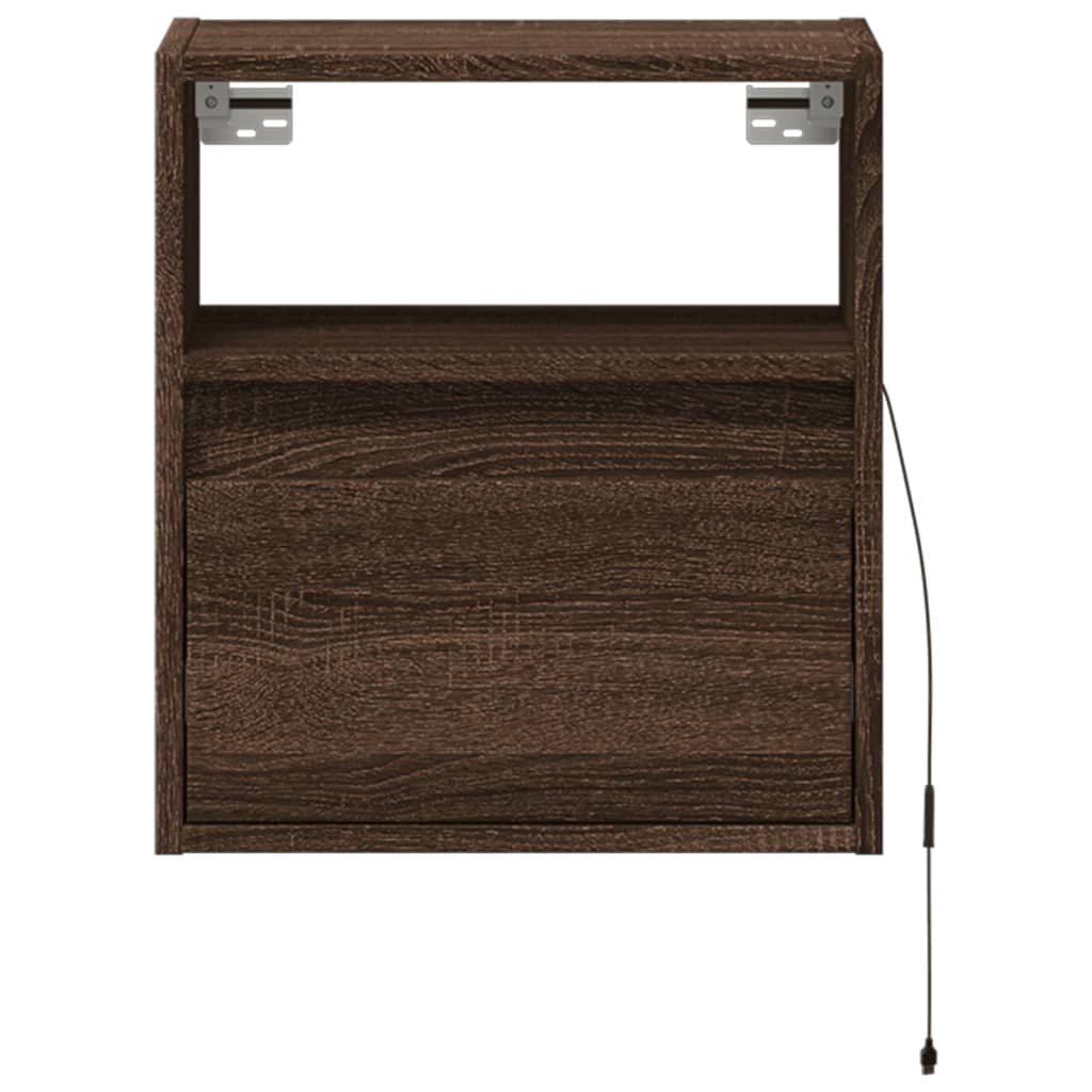 vidaXL Wall-mounted Bedside Cabinet with LED Lights Brown Oak