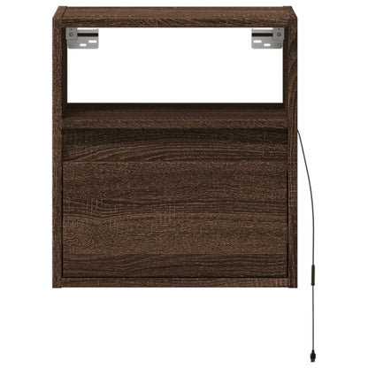 vidaXL Wall-mounted Bedside Cabinet with LED Lights Brown Oak
