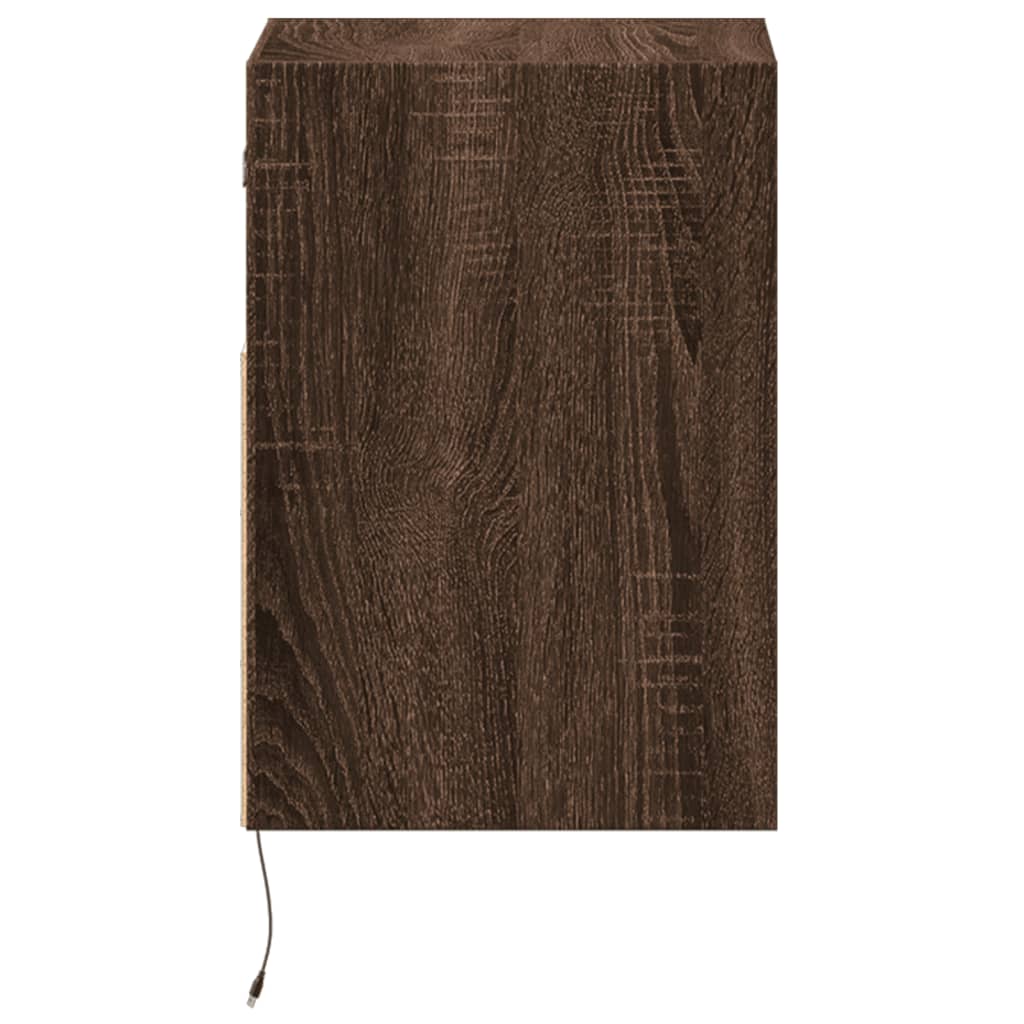 vidaXL Wall-mounted Bedside Cabinet with LED Lights Brown Oak