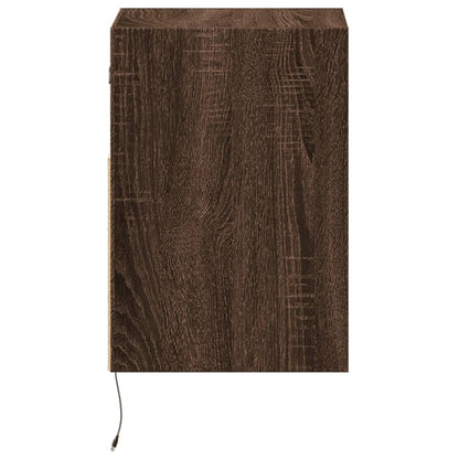 vidaXL Wall-mounted Bedside Cabinet with LED Lights Brown Oak