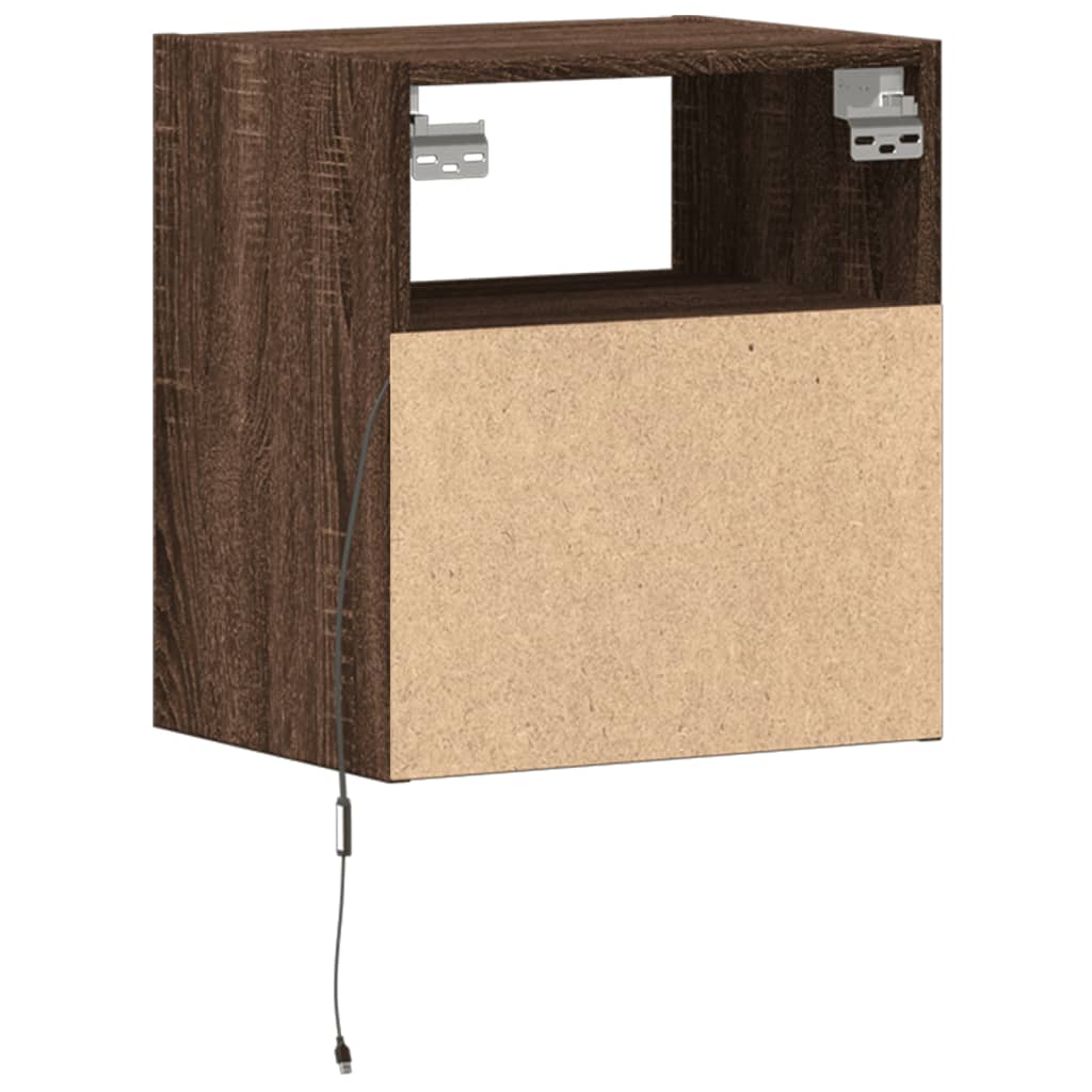 vidaXL Wall-mounted Bedside Cabinet with LED Lights Brown Oak