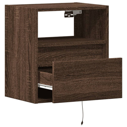 vidaXL Wall-mounted Bedside Cabinet with LED Lights Brown Oak