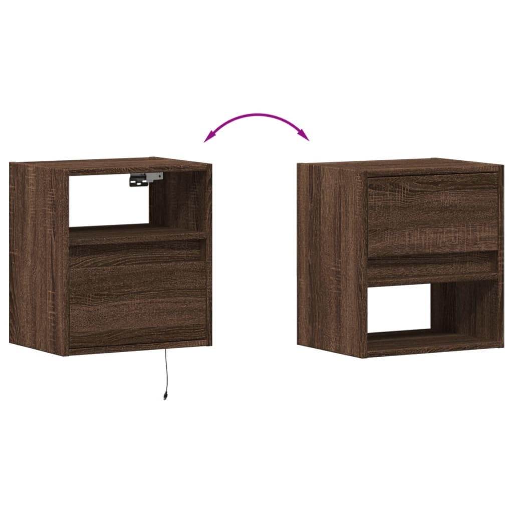 vidaXL Wall-mounted Bedside Cabinet with LED Lights Brown Oak