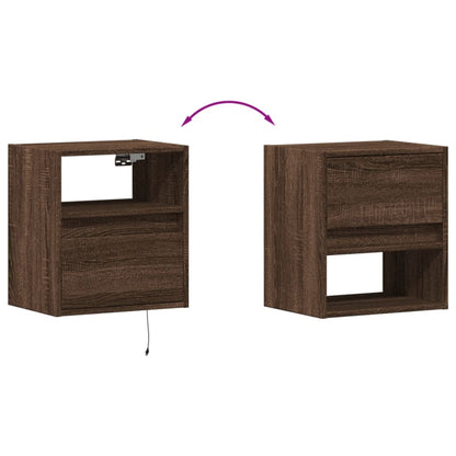 vidaXL Wall-mounted Bedside Cabinet with LED Lights Brown Oak