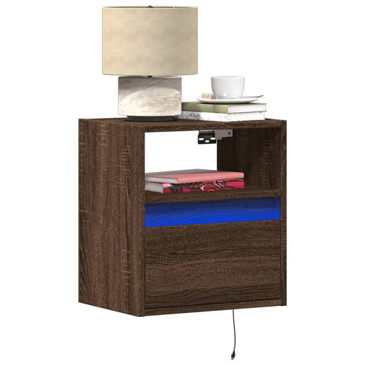 vidaXL Wall-mounted Bedside Cabinet with LED Lights Brown Oak