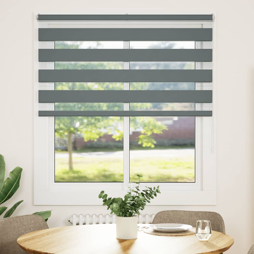 vidaXL Zebra Blind Dark Grey 130x100cm Fabric Width 125.9 cm Polyester