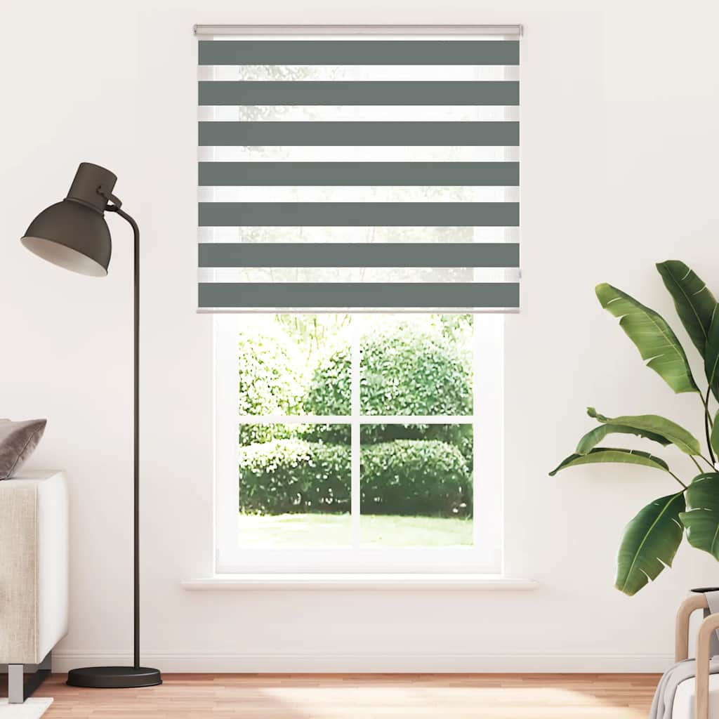 vidaXL Zebra Blind Dark Grey 125x230cm Fabric Width 120.9 cm Polyester