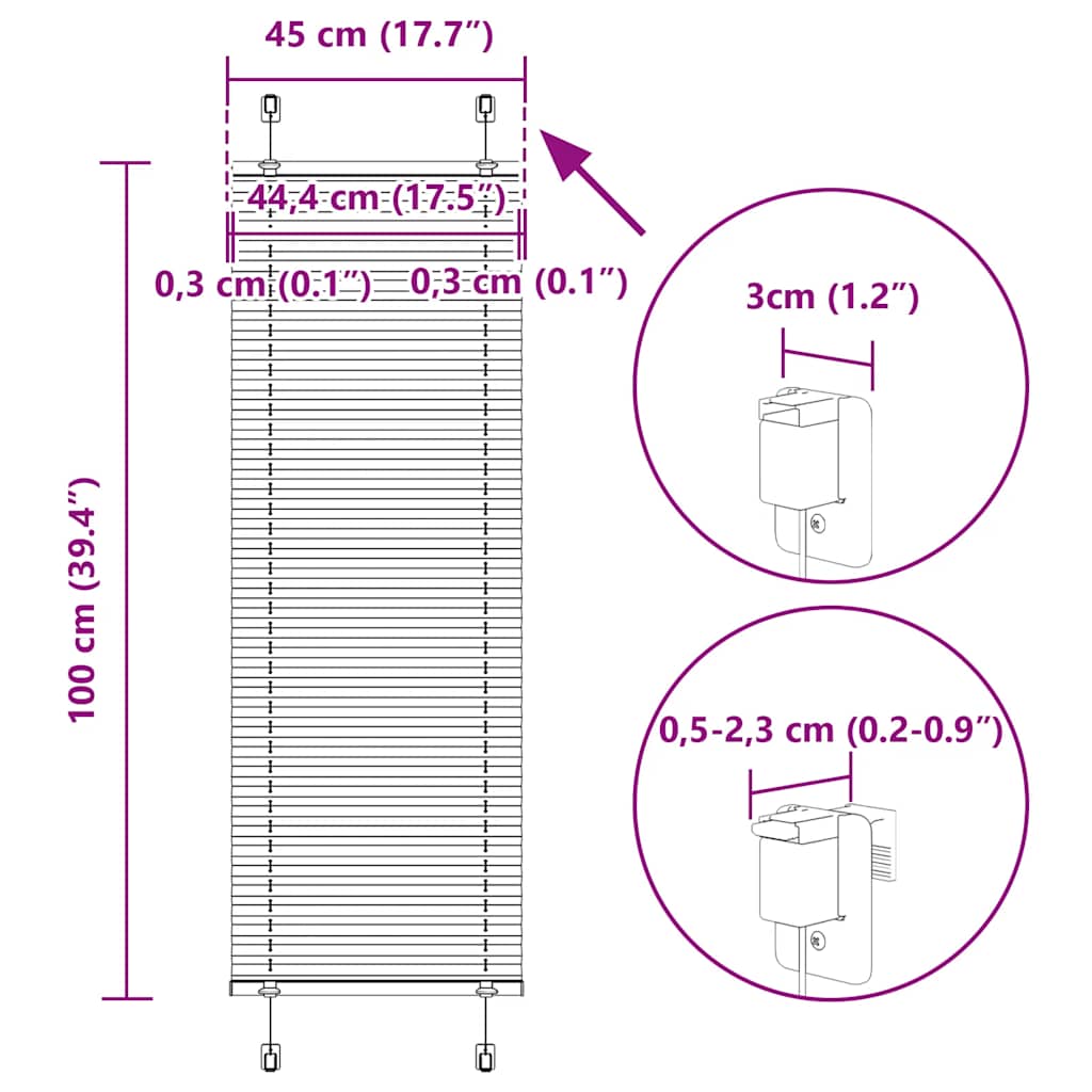 vidaXL Pleated Blind Petrol Green 45x100 cm Fabric Width 44.4 cm Polyester