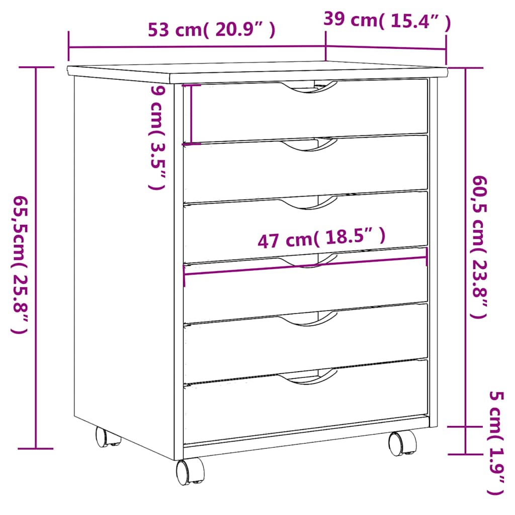 vidaXL Rolling Cabinet with Drawers MOSS Black Solid Wood Pine