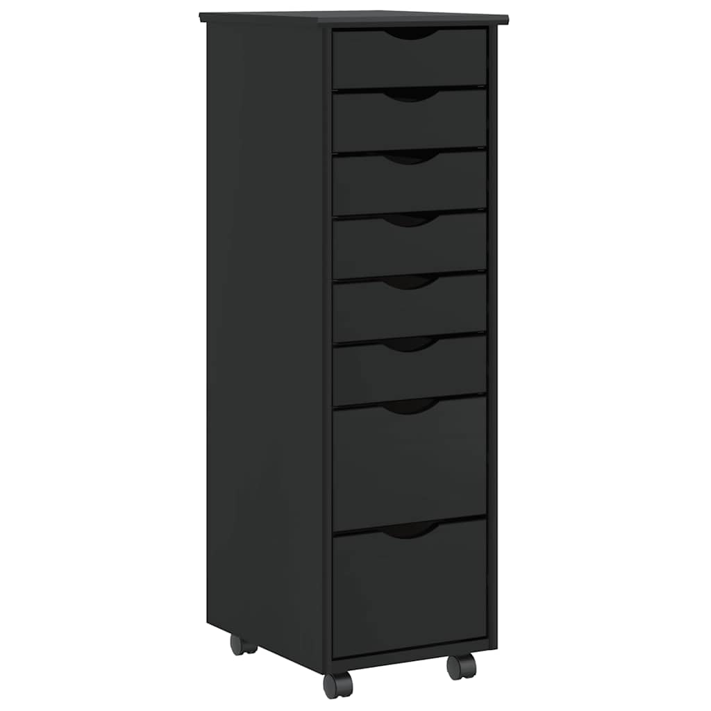 vidaXL Rolling Cabinet with Drawers "MOSS" Black Solid Wood Pine