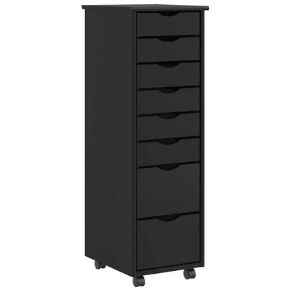 vidaXL Rolling Cabinet with Drawers "MOSS" Black Solid Wood Pine