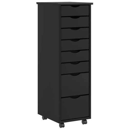 vidaXL Rolling Cabinet with Drawers "MOSS" Black Solid Wood Pine