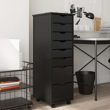 vidaXL Rolling Cabinet with Drawers "MOSS" Black Solid Wood Pine