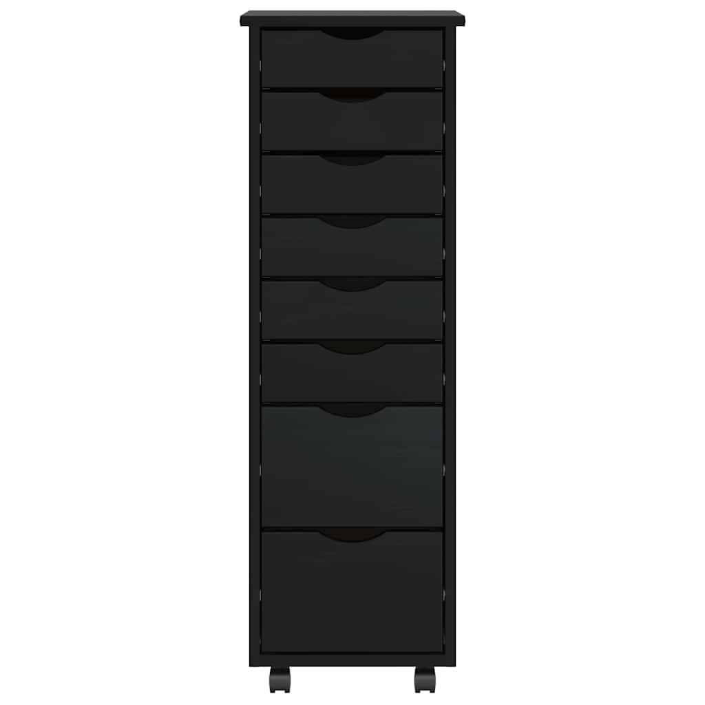 vidaXL Rolling Cabinet with Drawers "MOSS" Black Solid Wood Pine