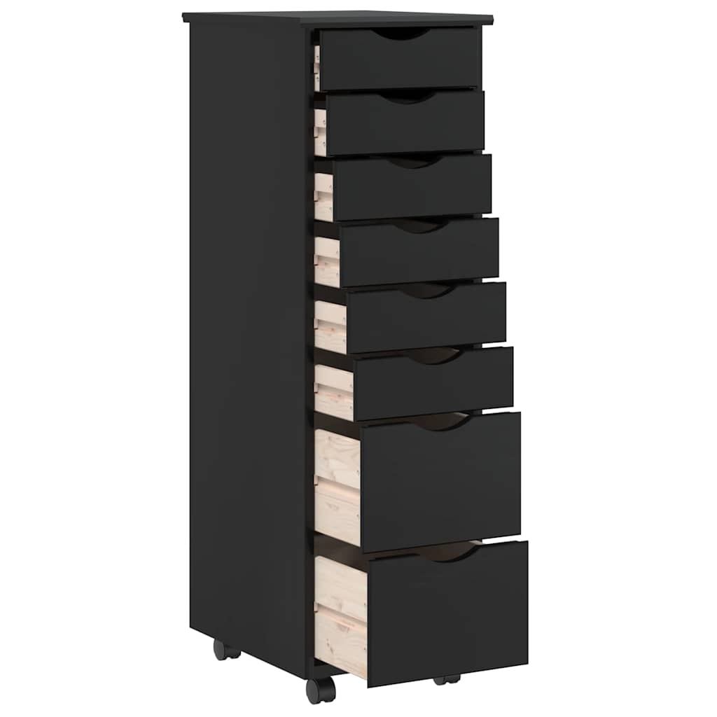 vidaXL Rolling Cabinet with Drawers "MOSS" Black Solid Wood Pine