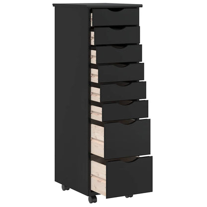 vidaXL Rolling Cabinet with Drawers "MOSS" Black Solid Wood Pine