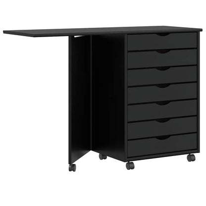 vidaXL Rolling Cabinet with Desk MOSS Black Solid Wood Pine