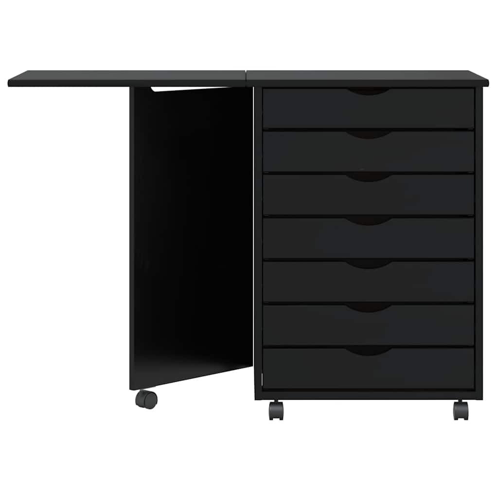 vidaXL Rolling Cabinet with Desk MOSS Black Solid Wood Pine
